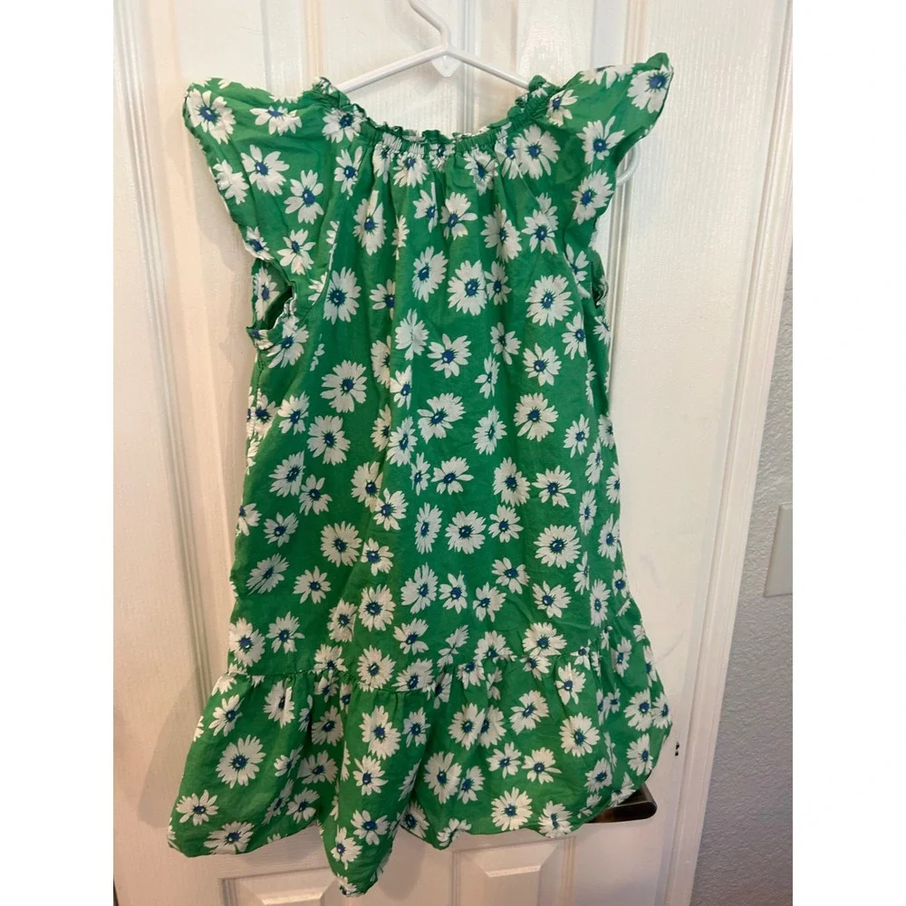 Gap Kids Dress‎ Green Floral Daisy Flutter Sleeve Ruffle Hem Summer Spring Bin A
